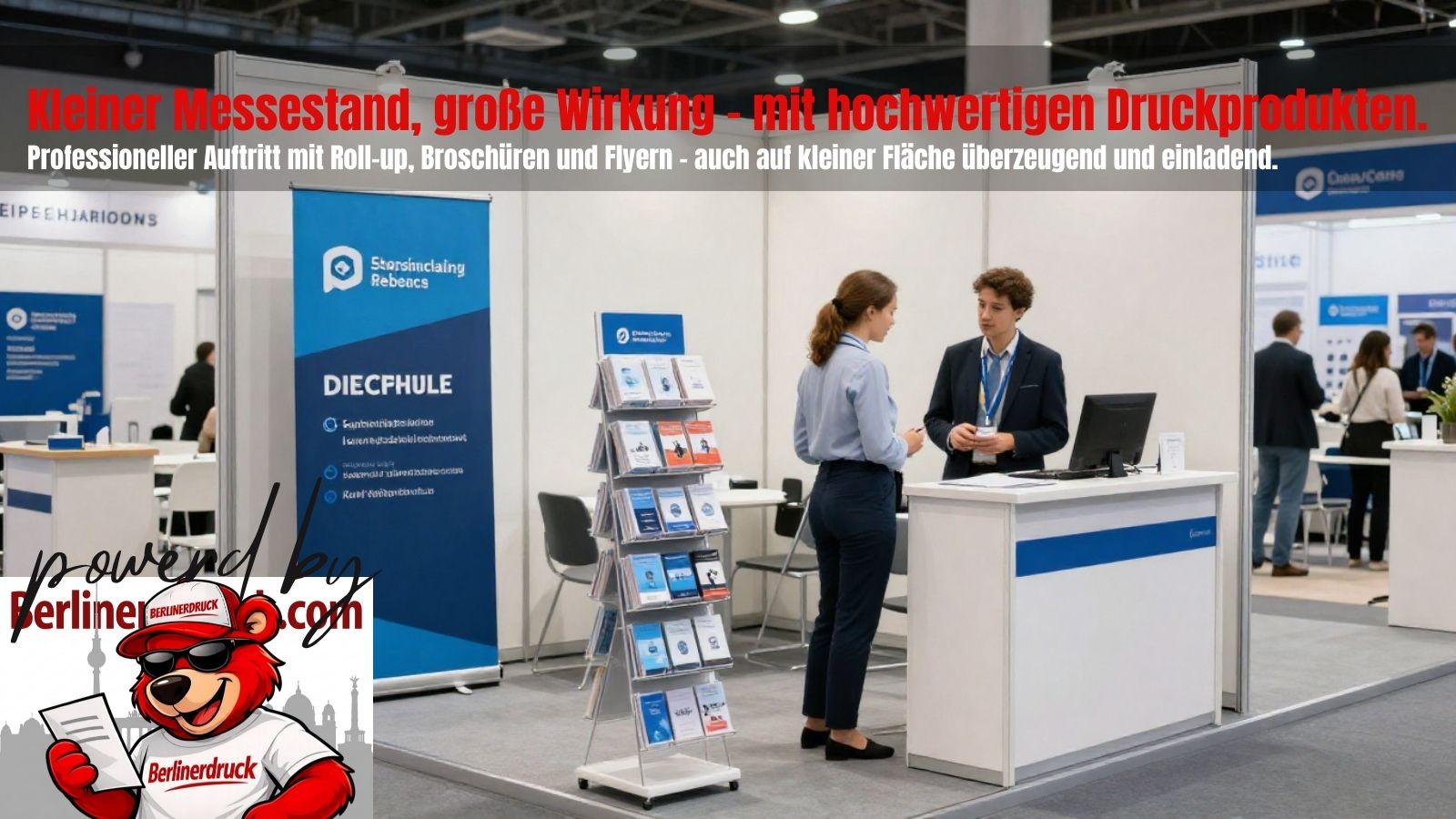 Wie kleine Unternehmen auf Messen auffallen. Berliner Druck – Ihre Online-Druckerei für Messedrucksachen, Roll-ups, Flyer und Werbetechnik in ganz Deutschland.