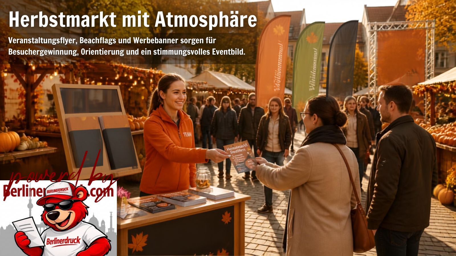 Veranstaltungsflyer für den Herbst professionell drucken. Berliner Druck – Ihre Online-Druckerei für Flyer, Eventwerbung und Druckprodukte in Deutschland.