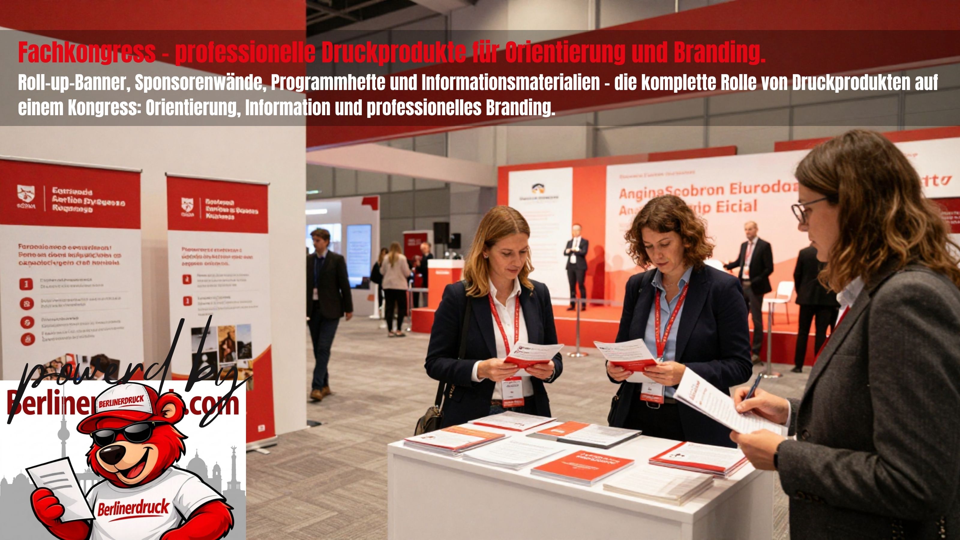 Professionelle Druckprodukte für Kongresse: Programmhefte, Banner, Roll-ups, Beschilderungen und Eventdrucksachen von Ihrer Druckerei Berlin.