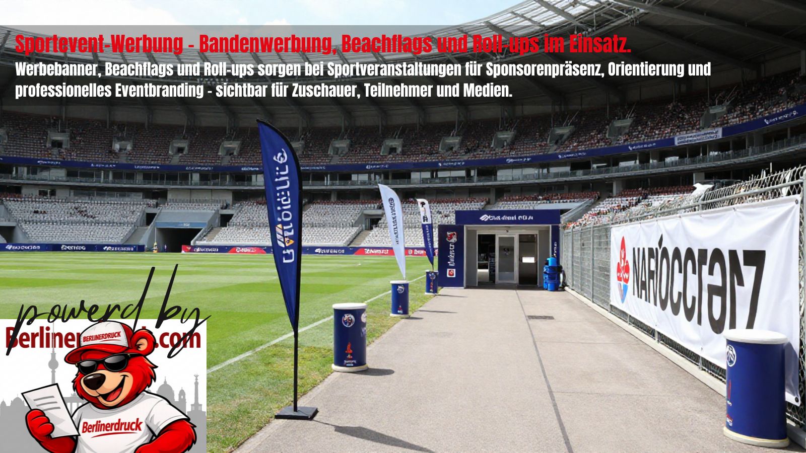 Werbebanner für Sportveranstaltungen professionell drucken. Berliner Druck – Ihre Online-Druckerei für Banner, Sponsorenwerbung und Eventausstattung.