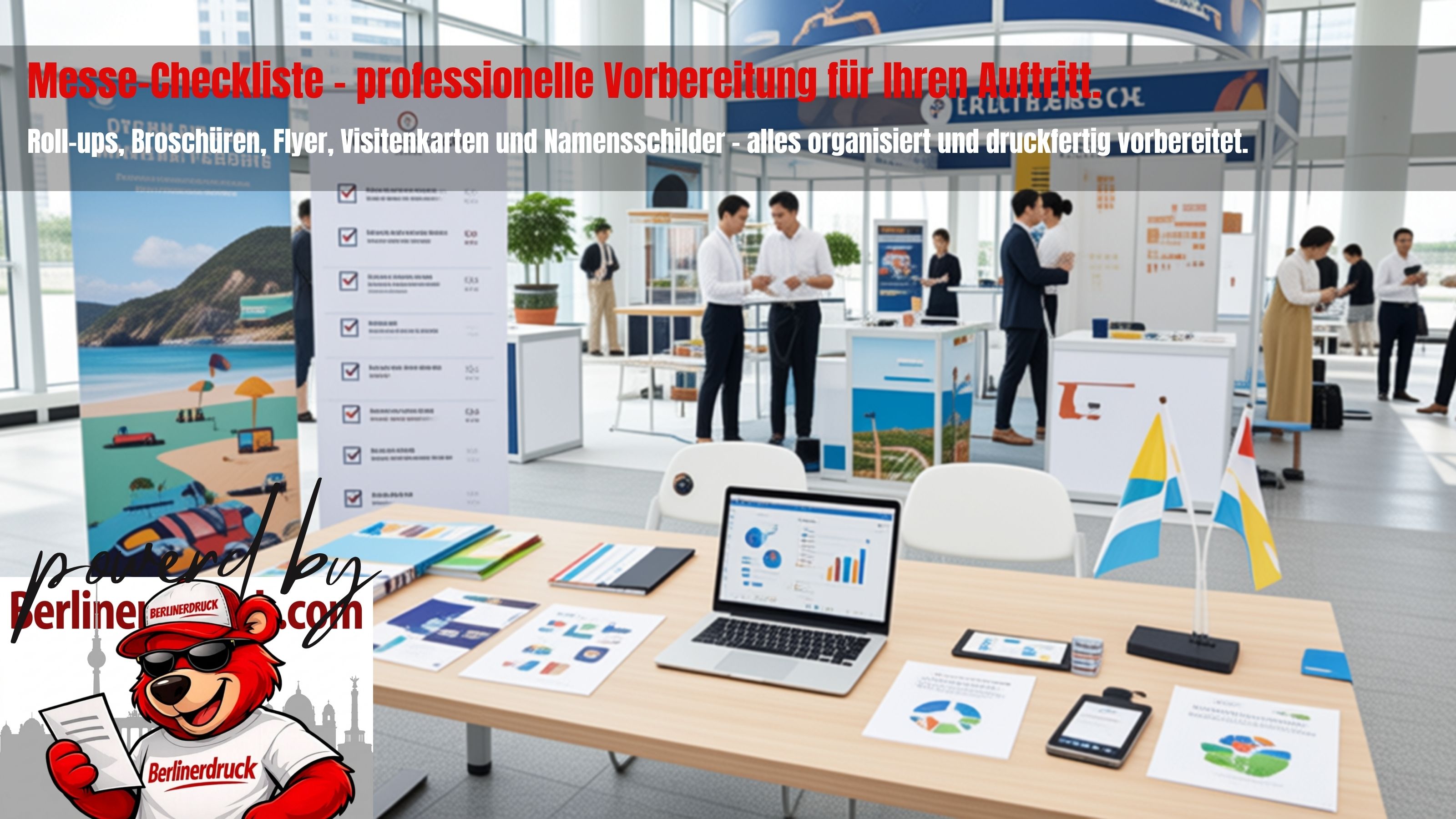 Checkliste für den nächsten Messeauftritt. Berliner Druck – Ihre Online-Druckerei für Messedrucksachen, Roll-ups, Flyer und Werbetechnik in ganz Deutschland.